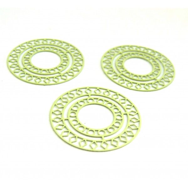 AE115421 Lot de 4 Estampes pendentif filigrane Mandala 30mm métal couleur Vert pale