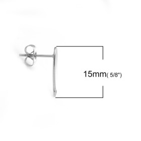Supports de Boucle d'oreille puce Ovale  15mm ACIER INOXYDABLE avec attache et embouts