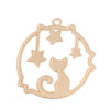 PS110216701 Pax de 10 Estampes pendentif filigrane Medaillon Chat et Etoile 22mm cuivre coloris Doré