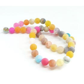 G589 Lot 1 fil d' environ 46 perles rondes 8mm Agate craquelé effet givre multicolore coloris 01