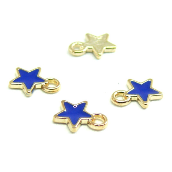 Breloques Pendentifs Émaillés Étoile Bleu 8mm Métal Doré