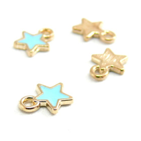 Breloques Pendentifs Émaillés Étoile Bleu Ciel 8mm Métal Doré
