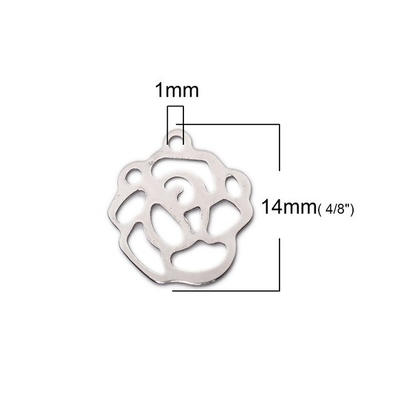 S11141097 PAX 10 Estampes CONNECTEUR Fleur , Rose 14 mm Argent Platine en Acier Inoxydable