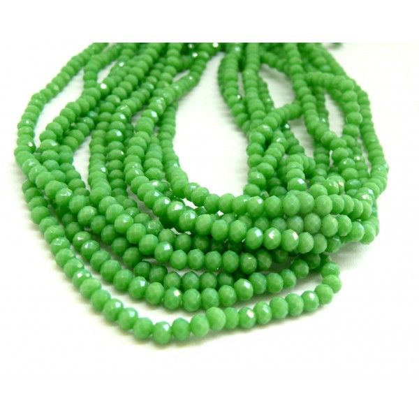 1 fil d'environ 66 perles Rondelles Verre1 fil d'environ 149 perles Rondelles Verre Facettée Vert  4 par 3mm I033 Couleur 08