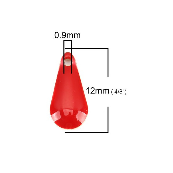 PS1102378101 PAX 5 sequins résine style émaillés Biface Mini Goutte 12 par 5mm Rouge sur une base en métal doré