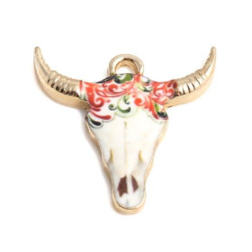 Pendentifs Buffalo Tête Vache Boho Chic émaillé 22mm Métal Doré