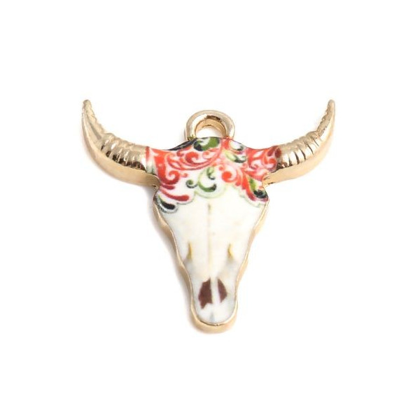 Pendentifs Buffalo Tête Vache Boho Chic émaillé 22mm Métal Doré