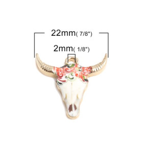 Pendentifs Buffalo Tête Vache Boho Chic émaillé 22mm Métal Doré