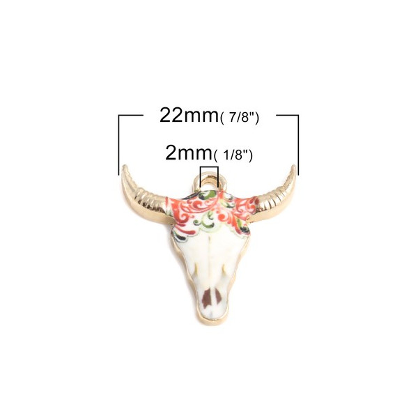Pendentifs Buffalo Tête Vache Boho Chic émaillé 22mm Métal Doré