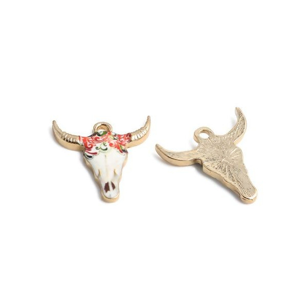 Pendentifs Buffalo Tête Vache Boho Chic émaillé 22mm Métal Doré