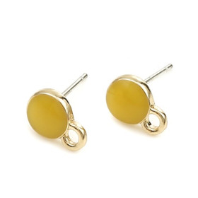 Supports de Boucle d'oreille puce Ronde style emaillé Jaune sur support doré