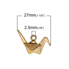 PS1178529 – Lot de 10 Pendentifs Oiseau Grue Origami 3D 27mm – Métal Doré