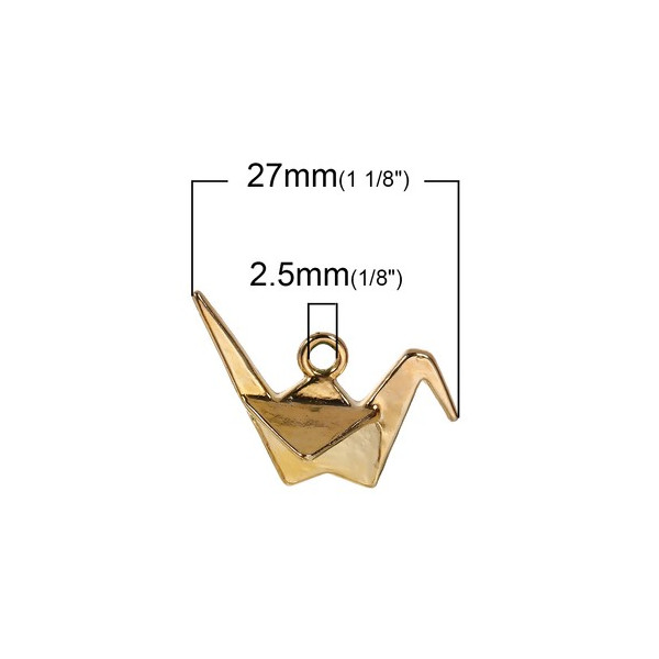 PS1178529 – Lot de 10 Pendentifs Oiseau Grue Origami 3D 27mm – Métal Doré
