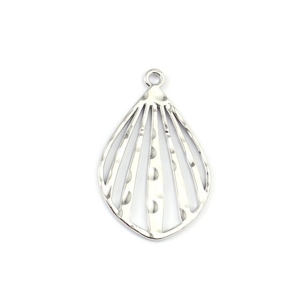 PS110211575 PAX 5 Multi Connecteurs Forme Feuille Goutte Eventail Martelé 33 mm metal coloris Argent Platine