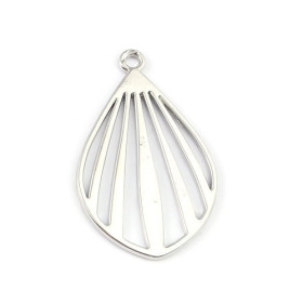 PS110211575 PAX 5 Multi Connecteurs Forme Feuille Goutte Eventail Martelé 33 mm metal coloris Argent Platine