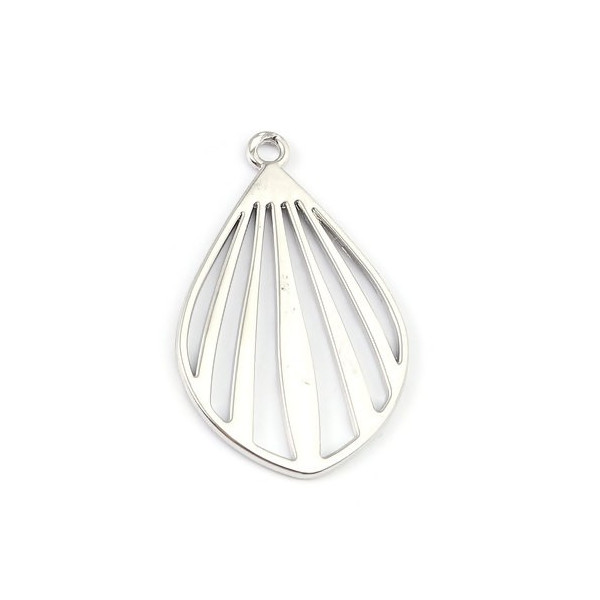 PS110211575 PAX 5 Multi Connecteurs Forme Feuille Goutte Eventail Martelé 33 mm metal coloris Argent Platine