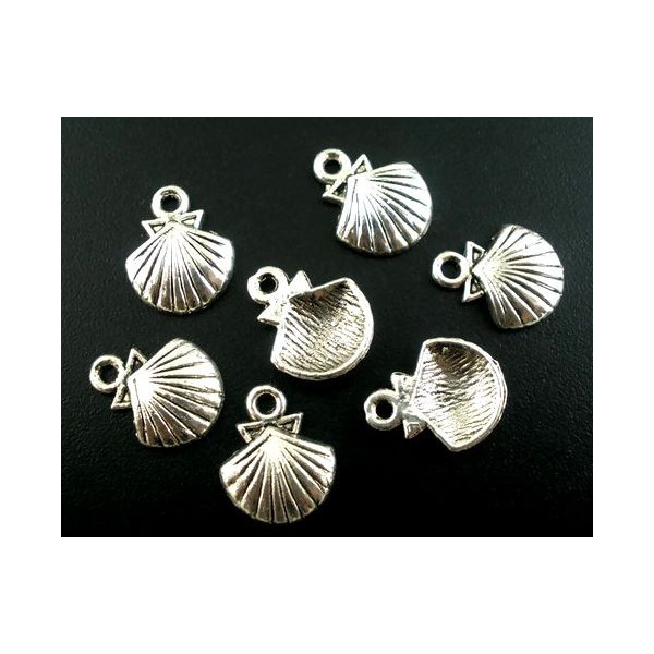 Pendentifs breloque Coquille Saint Jacques métal couleur Argent Antique