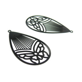 Estampes Pendentif Filigrane Papillon Médaillon Goutte 45mm – Métal Noir