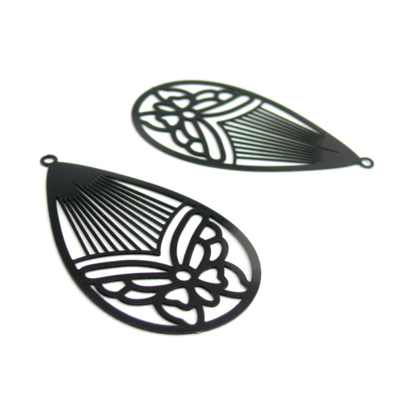 Estampes Pendentif Filigrane Papillon Médaillon Goutte 45mm – Métal Noir