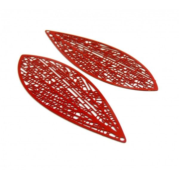 AE113580 Lot de 2 Estampes pendentif filigrane Longue Goutte 70 mm métal couleur Rouge