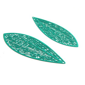 AE113580 Lot de 2 Estampes pendentif filigrane Longue Goutte 70 mm métal couleur Bleu Canard