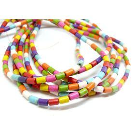 HG120413 Lot 1 fil d'environ 30 tubes turquoise reconstituées 4 par 13mm Mulitcolores