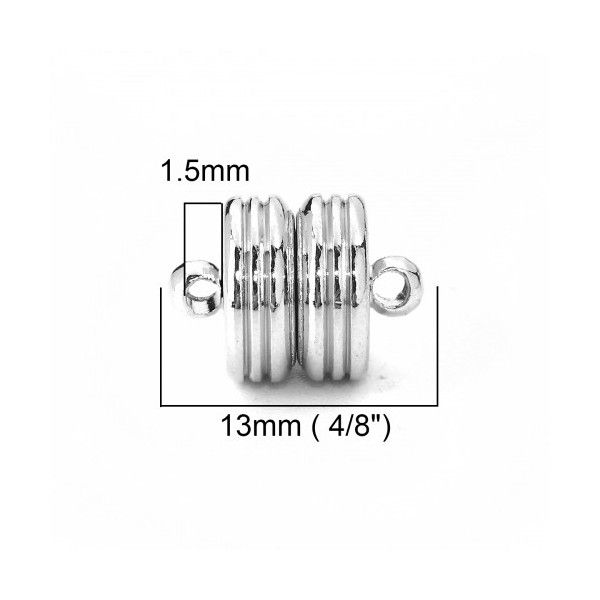 S115657 PAX 5 Sets de Fermoirs Magnetiques Rondelles  avec stries  métal couleur Argent Platine