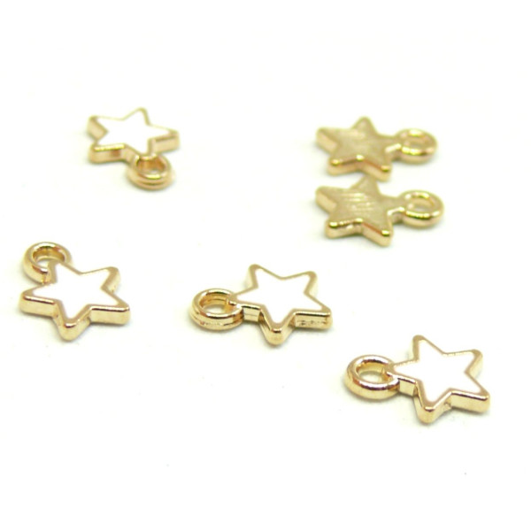 Breloques pendentifs style émaillés Etoile Blanc 8mm métal doré