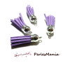 Pompons Breloque Passementière 35mm Suédine Violet Embouts Argent Platine