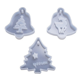 S11259912 PAX 1 MOULE EN SILICONE pendentif Cloche, Noel, Rennes, Cerf, Christmas Mold 96 mm utilisation FIMO RESINE 