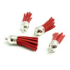 Pompons Breloque Passementière 35mm Suédine Rouge Embouts Argent Platine
