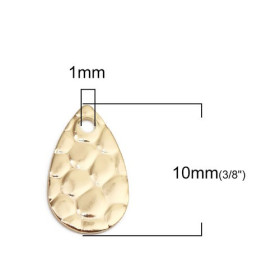PS110136924 PAX 5 pendentifs Goutte martelé 10 par 6 mm metal couleur Dore 