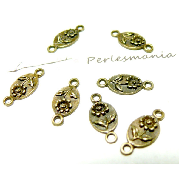 Apprêt bijoux 10 breloques ref P15400 bronze connecteur fleur