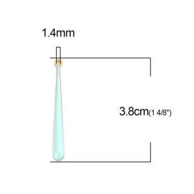 Sequins médaillons résine style émaillés Biface Goutte très longue Bleu Ciel 38 mm sur une base en métal dore