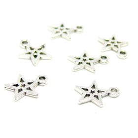Breloques pendentif  Pentagram, Étoiles 10 mm métal couleur ARGENT ANTIQUE