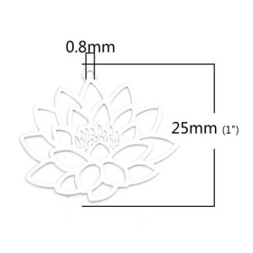 PS110206605  PAX 10 Estampes pendentif filigrane Fleur de Lotus Yoga couleur Argent Platine de 25mm