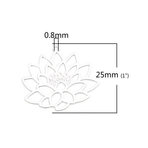 PS110206605  PAX 10 Estampes pendentif filigrane Fleur de Lotus Yoga couleur Argent Platine de 25mm