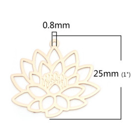 Estampes pendentif filigrane Fleur de Lotus Yoga couleur Doré de 25mm