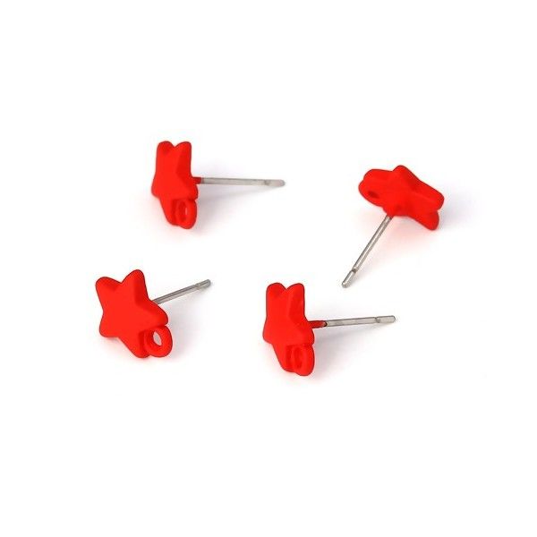 PS110116164 PAX 4 Boucles d'oreille clou puce Etoile 10 mm coloris Rouge