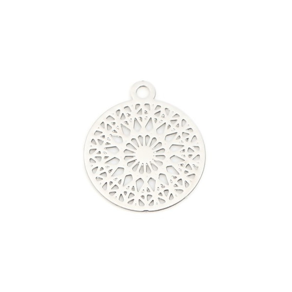 PS110249780 PAX 10  Estampes pendentif filigrane Mandala  Cuivre couleur Argent Platine 