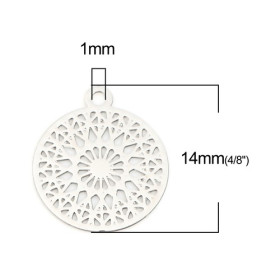 PS110249780 PAX 10  Estampes pendentif filigrane Mandala  Cuivre couleur Argent Platine 