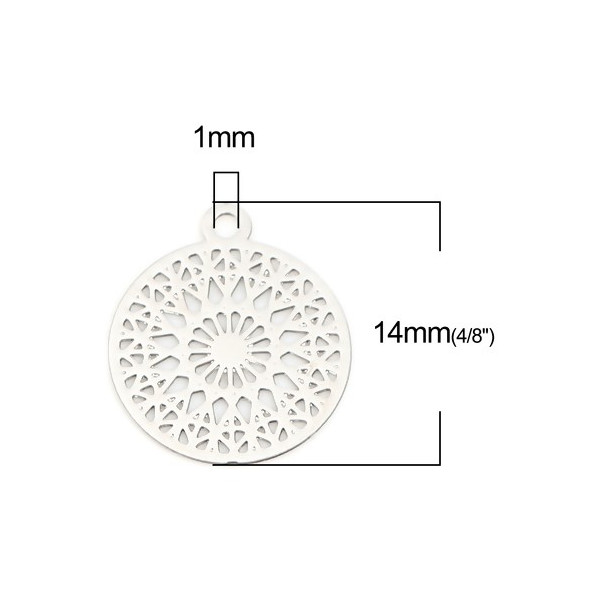 PS110249780 PAX 10  Estampes pendentif filigrane Mandala  Cuivre couleur Argent Platine 