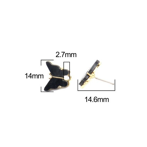 PS11649730 PAX 4 Boucles d'oreille clou puce Papillon 14 mm coloris Noir