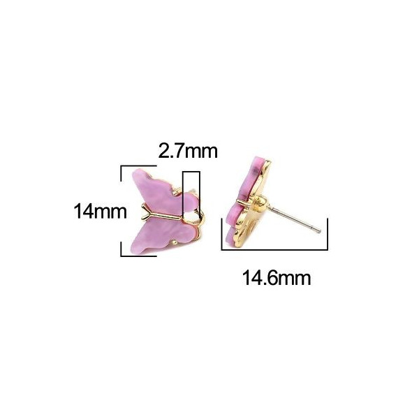 PS11649732 PAX 4 Boucles d'oreille clou puce Papillon 14 mm coloris Lilas