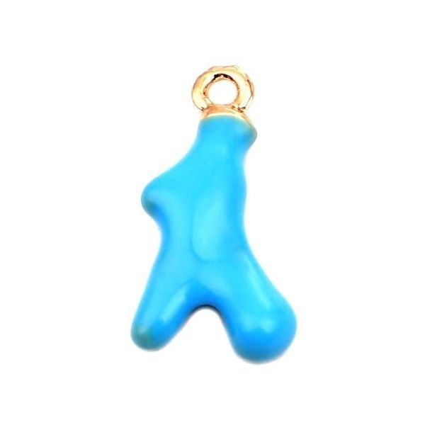 PS110257227 PAX 5 breloque pendentifs Corail 18mm résine style emaille Bleu Turquoise 18 mm sur base dorée