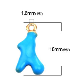 PS110257227 PAX 5 breloque pendentifs Corail 18mm résine style emaille Bleu Turquoise 18 mm sur base dorée
