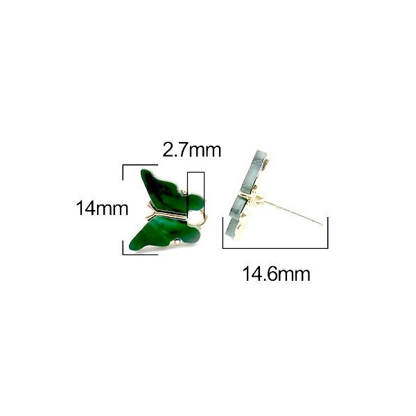 PS11649733 PAX 4 Boucles d'oreille clou puce Papillon 14 mm coloris Vert Foncé
