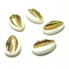 2 perles interclalaires émaillés Cauri résine emaille Blanc sur metal doré 14 par 4,5mm