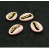 2 perles interclalaires émaillés Cauri résine emaille Rose Pale sur metal doré 14 par 4,5mm