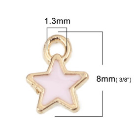 PS110228143 PAX 20 breloques pendentifs style émaillés Etoile Rose Clair 8mm métal doré
